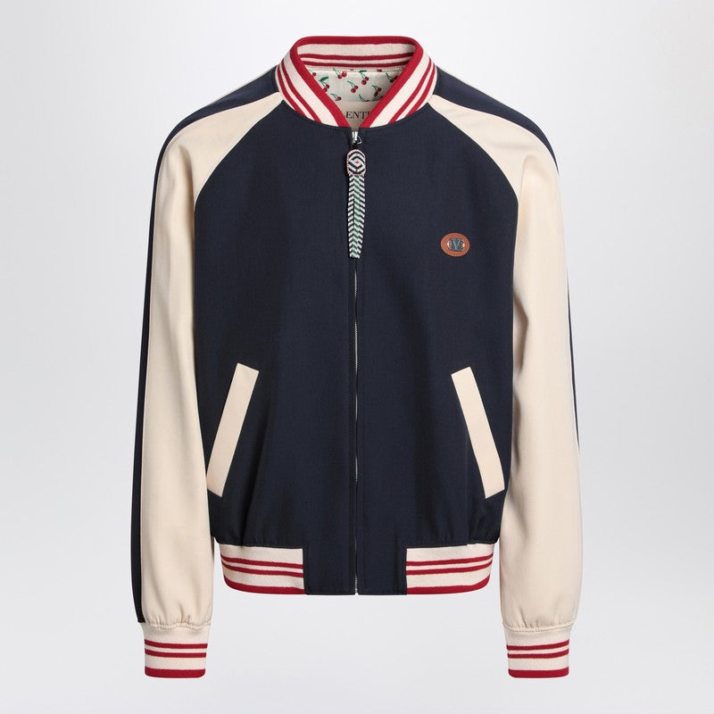 Valentino Blue/cream Bomber With Mixed Wool VLogo