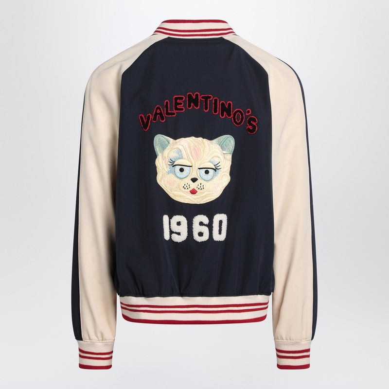 Valentino Blue/cream Bomber With Mixed Wool VLogo