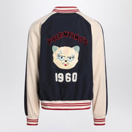 Valentino Blue/cream Bomber With Mixed Wool VLogo