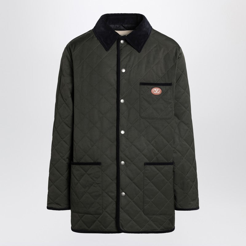Valentino Olive Green Quilted Jacket With VLogo Patch