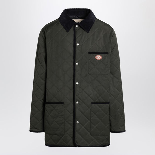 Valentino Olive Green Quilted Jacket With VLogo Patch