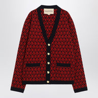 Valentino Jacquard Patterned Cardigan Toute La V Red/navy Blue