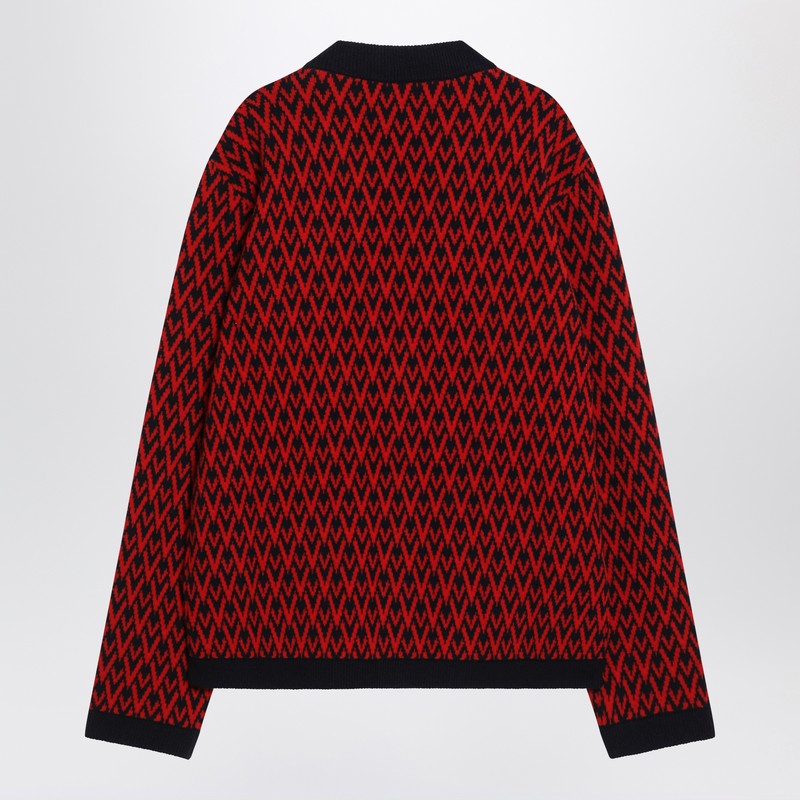Valentino Jacquard Patterned Cardigan Toute La V Red/navy Blue