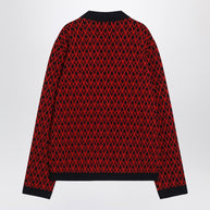 Valentino Jacquard Patterned Cardigan Toute La V Red/navy Blue