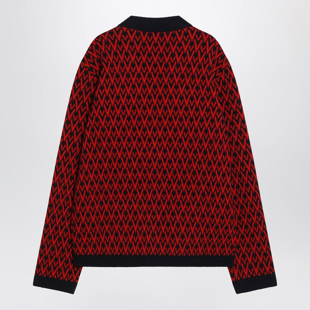 Valentino Jacquard Patterned Cardigan Toute La V Red/navy Blue