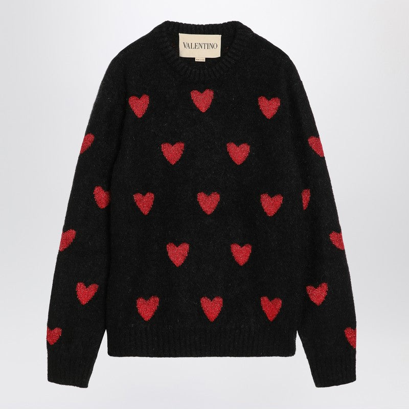 Valentino Jacquard Heart Pattern Sweater Black/red