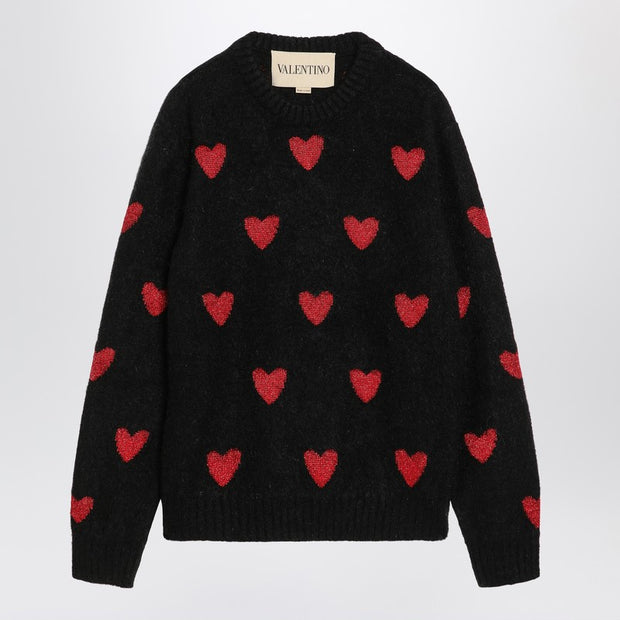 Valentino Jacquard Heart Pattern Sweater Black/red