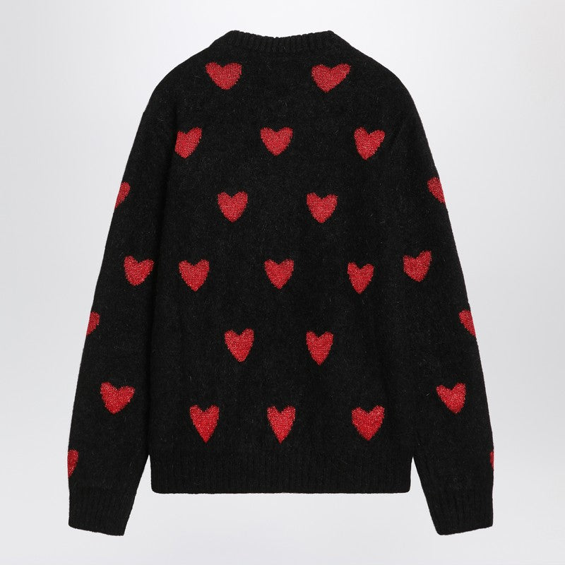Valentino Jacquard Heart Pattern Sweater Black/red
