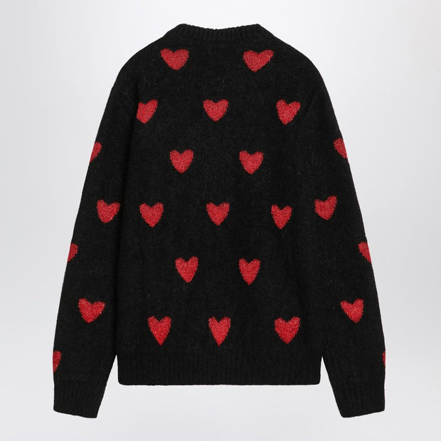Valentino Jacquard Heart Pattern Sweater Black/red