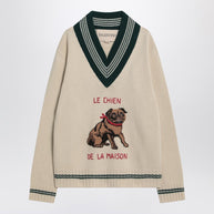 Valentino Butter-coloured Sweater With Le Chien De La Maison Embroidery