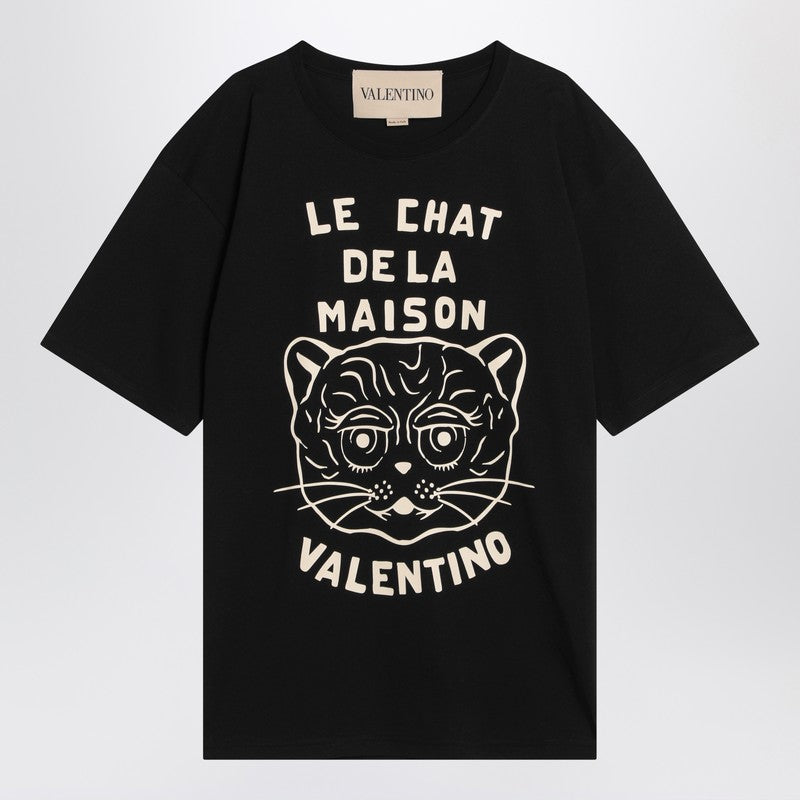 Valentino Black T-shirt With Le Chat De La Maison Print
