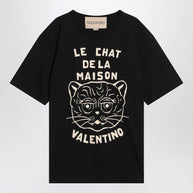 Valentino Black T-shirt With Le Chat De La Maison Print