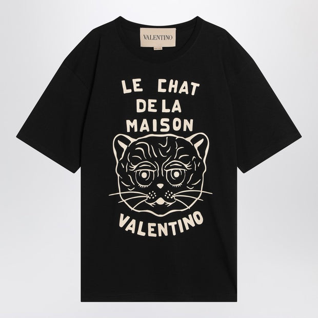 Valentino Black T-shirt With Le Chat De La Maison Print