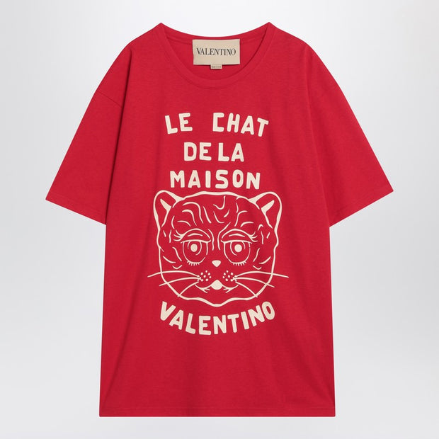 Valentino Red T-shirt With Le Chat De La Maison Print