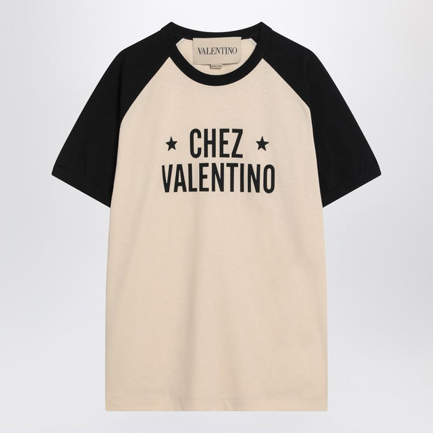 Butter/black T-shirt With Chez Valentino Print