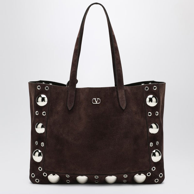 Valentino Garavani Medium Nellcôte Tote In Dark Brown Suede