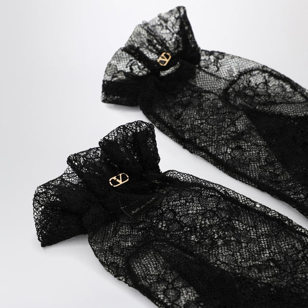 Valentino Garavani Black Lace Vlogo Signature Gloves