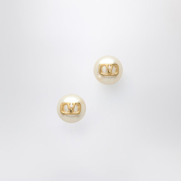 Valentino Garavani Golden Pearl Earrings With Signature VLogo