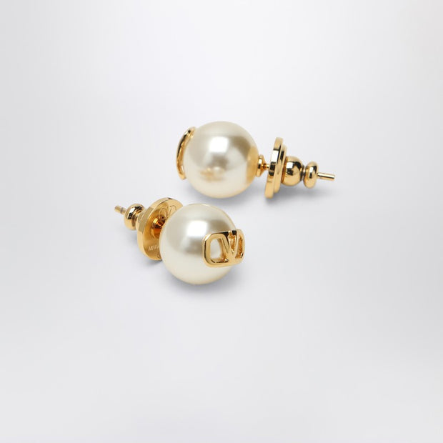 Valentino Garavani Golden Pearl Earrings With Signature VLogo