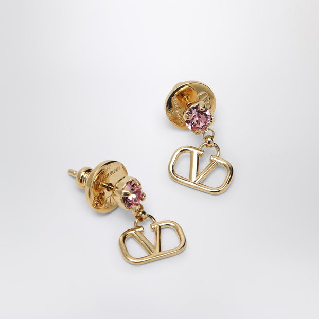 Valentino Garavani Gold VLogo Signature Earrings With Pink Swarovski