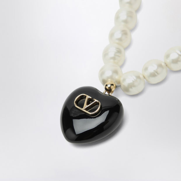 Valentino Garavani Black Coeur Royal Pearl Necklace
