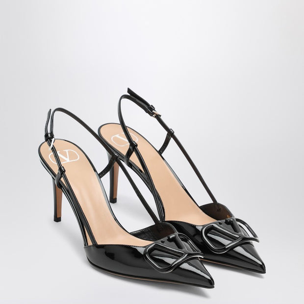 Valentino Garavani Slingback Vlogo In Black Patent Leather