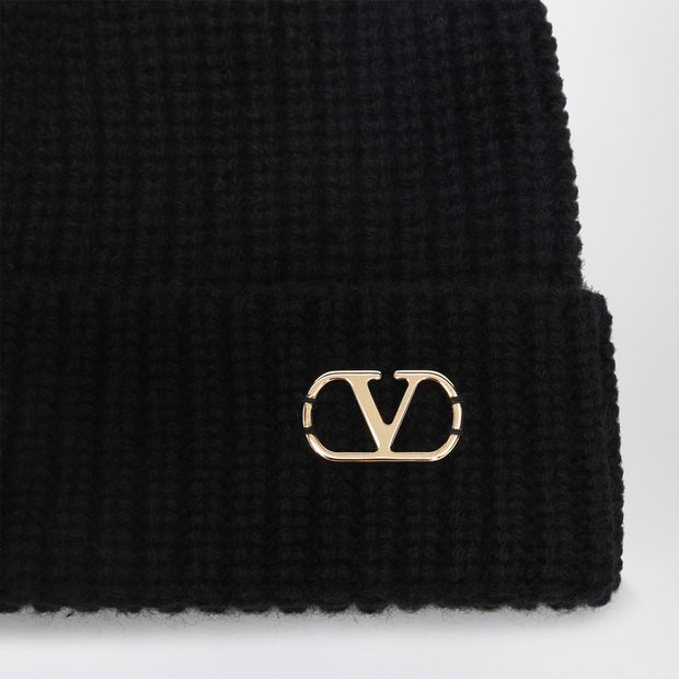 Valentino Garavani VLogo Signature Beanie Black In Cashmere