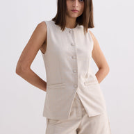 Reistor Cotton Tweed Vest Jacket Set In Cream