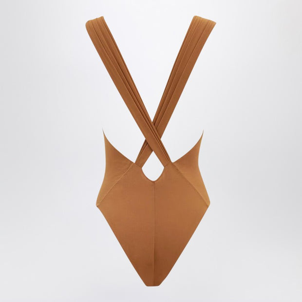 Saint Laurent Brown Silk-blend Crossover Bodysuit