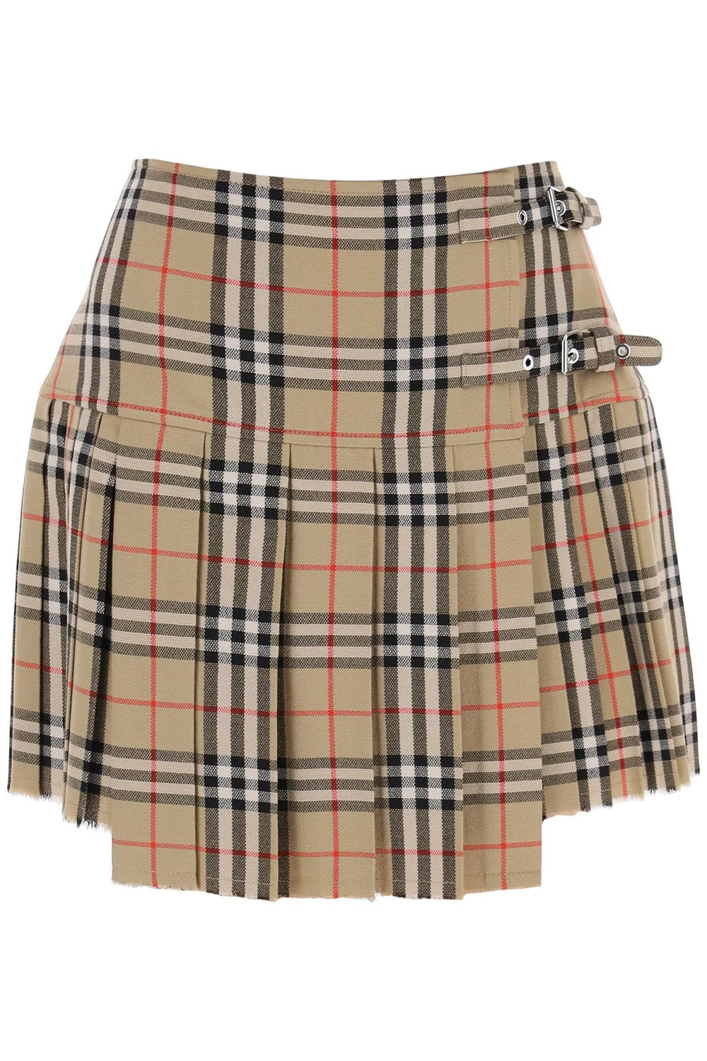 Burberry Pleated Check Wool Mini Skirt