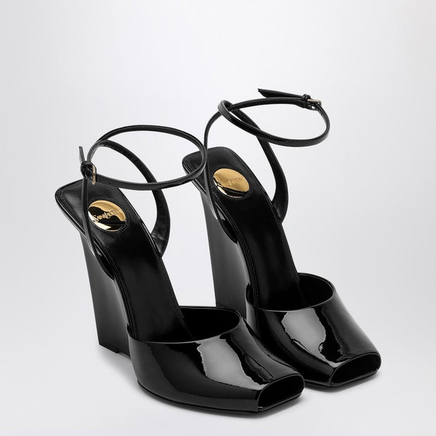 Saint Laurent La Scandale Wedge In Black Patent Leather