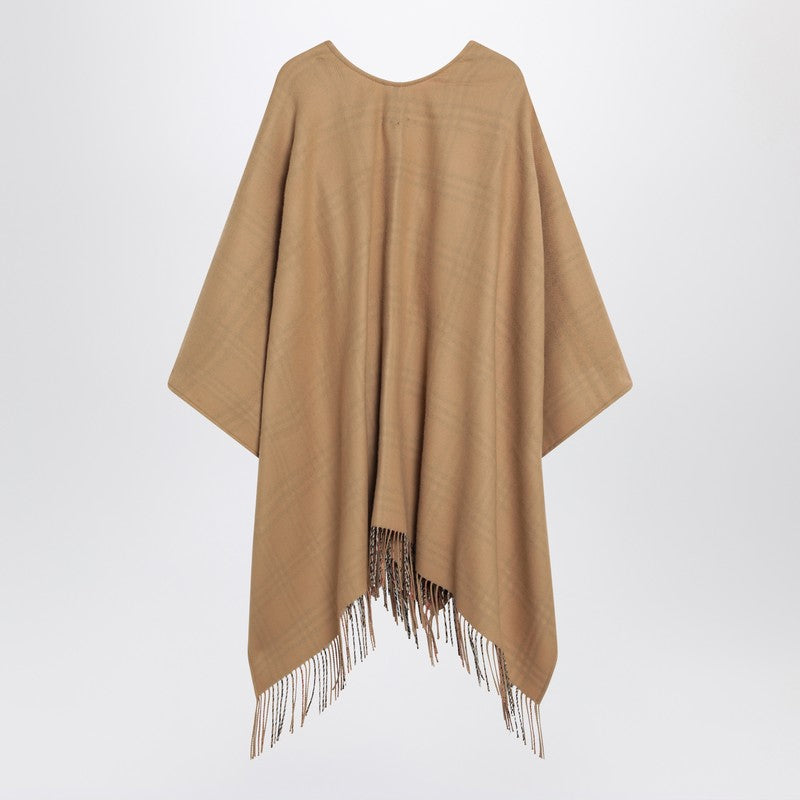 Burberry Beige Wool Cape With Check Pattern
