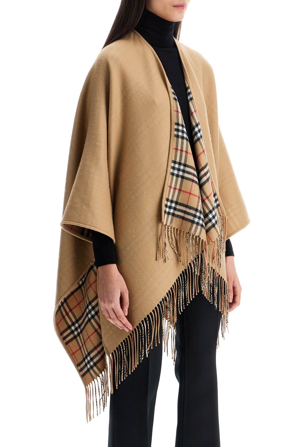 Burberry Beige Virgin Wool Classic Check Cape