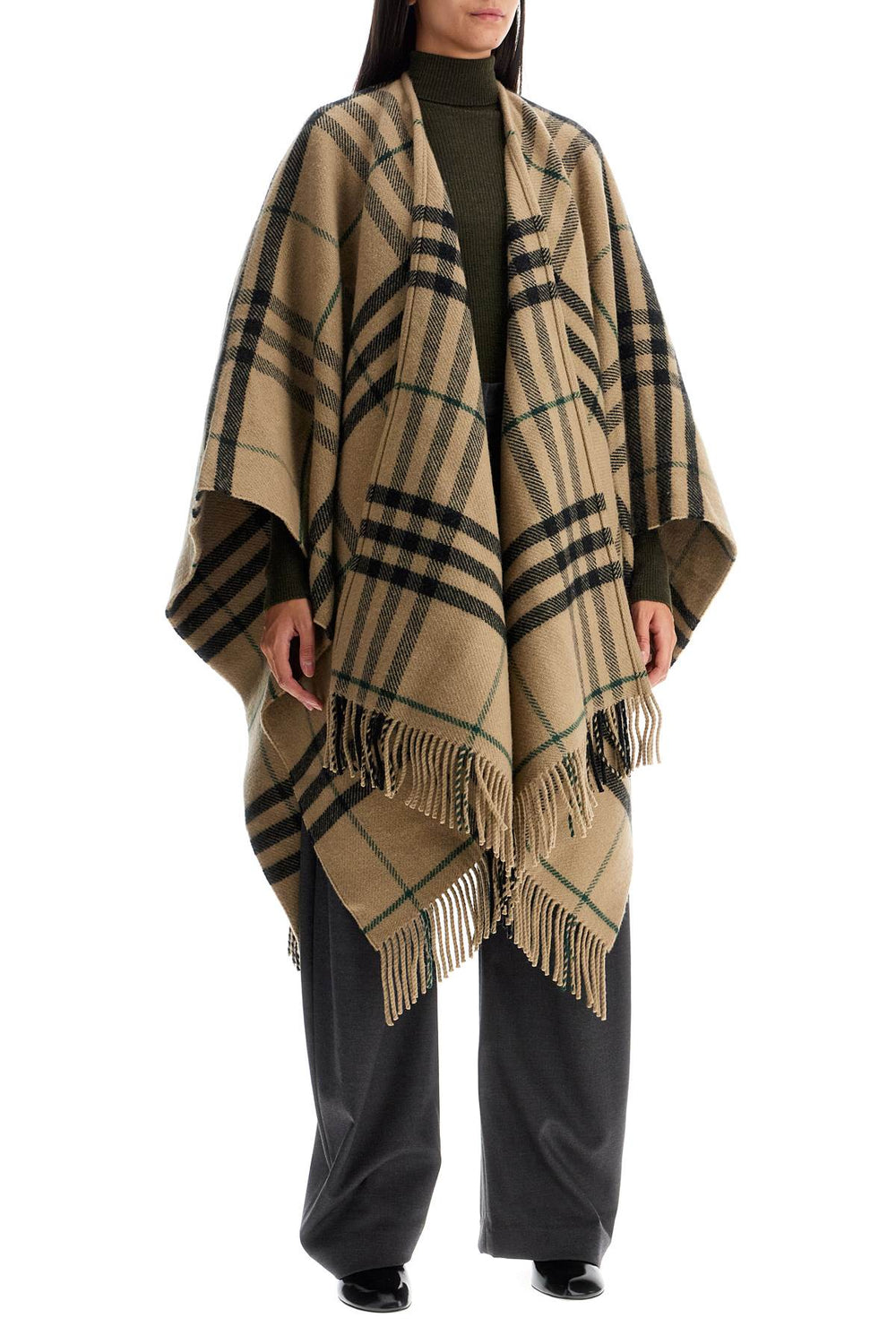 Burberry Chck Cape In Wool And Cashmere