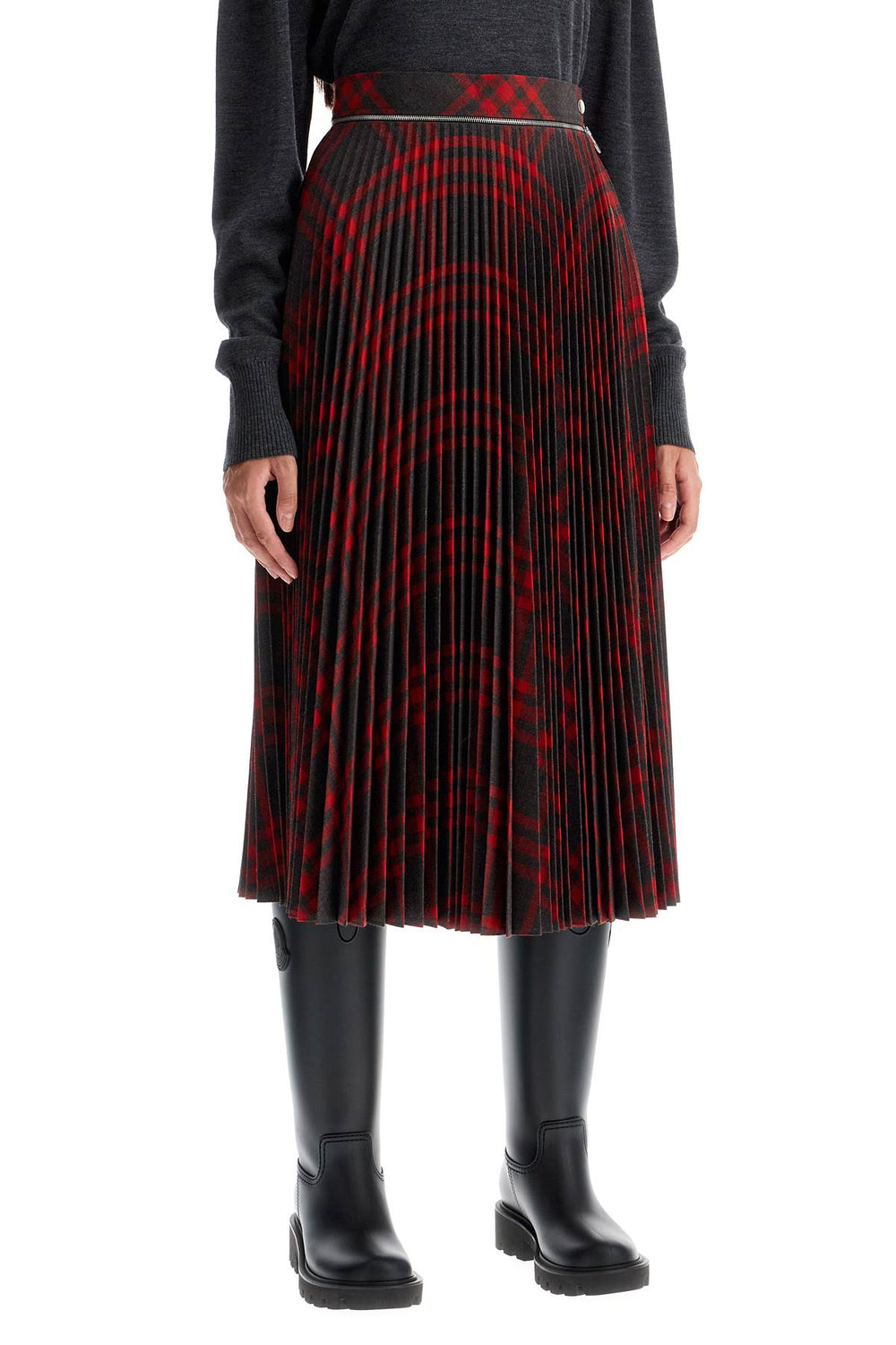 Burberry Check Wool Blend Midi Skirt