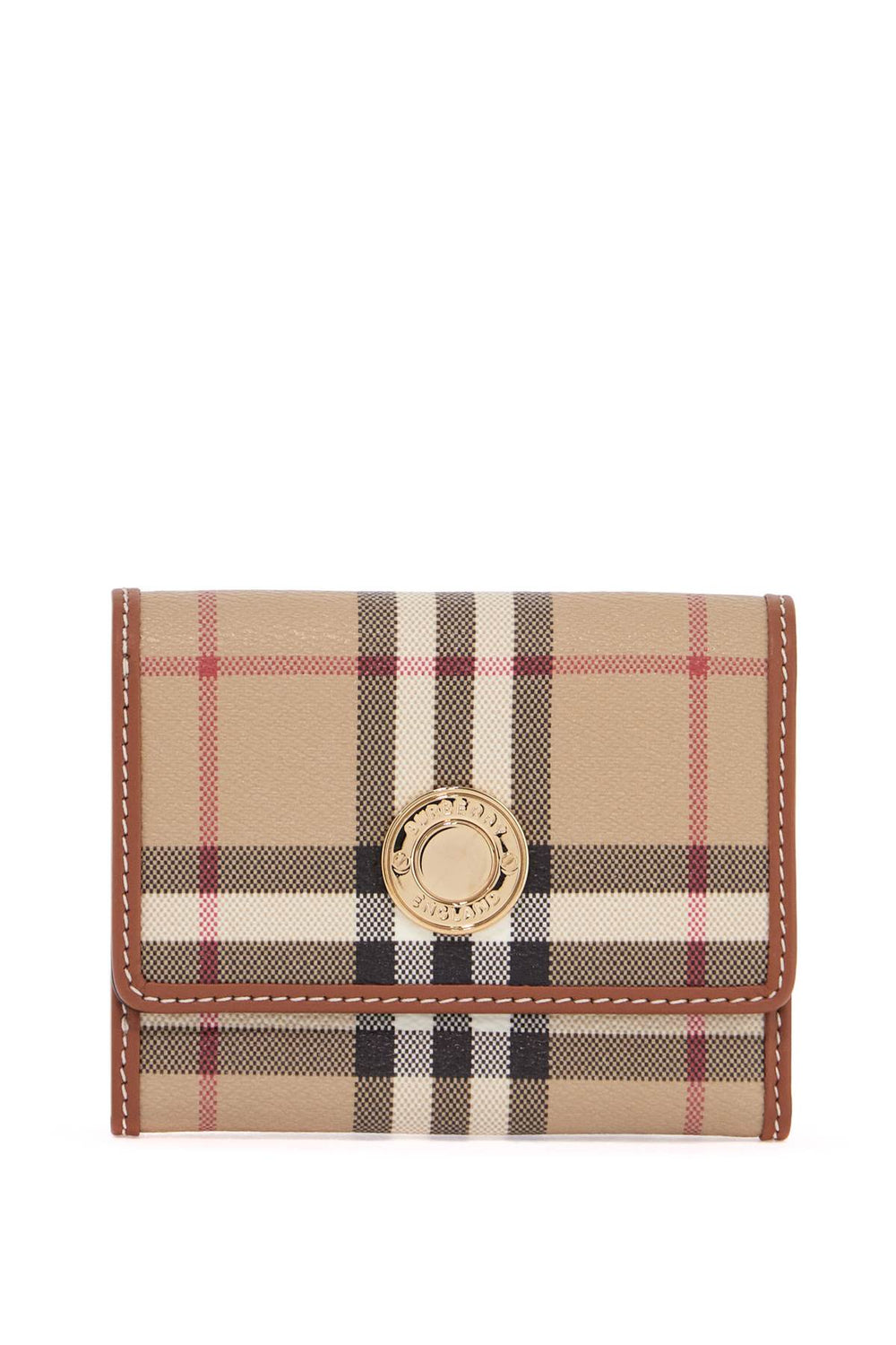 Burberry Compact Beige Tartan Wallet In Polyurethane With Gold Buttons