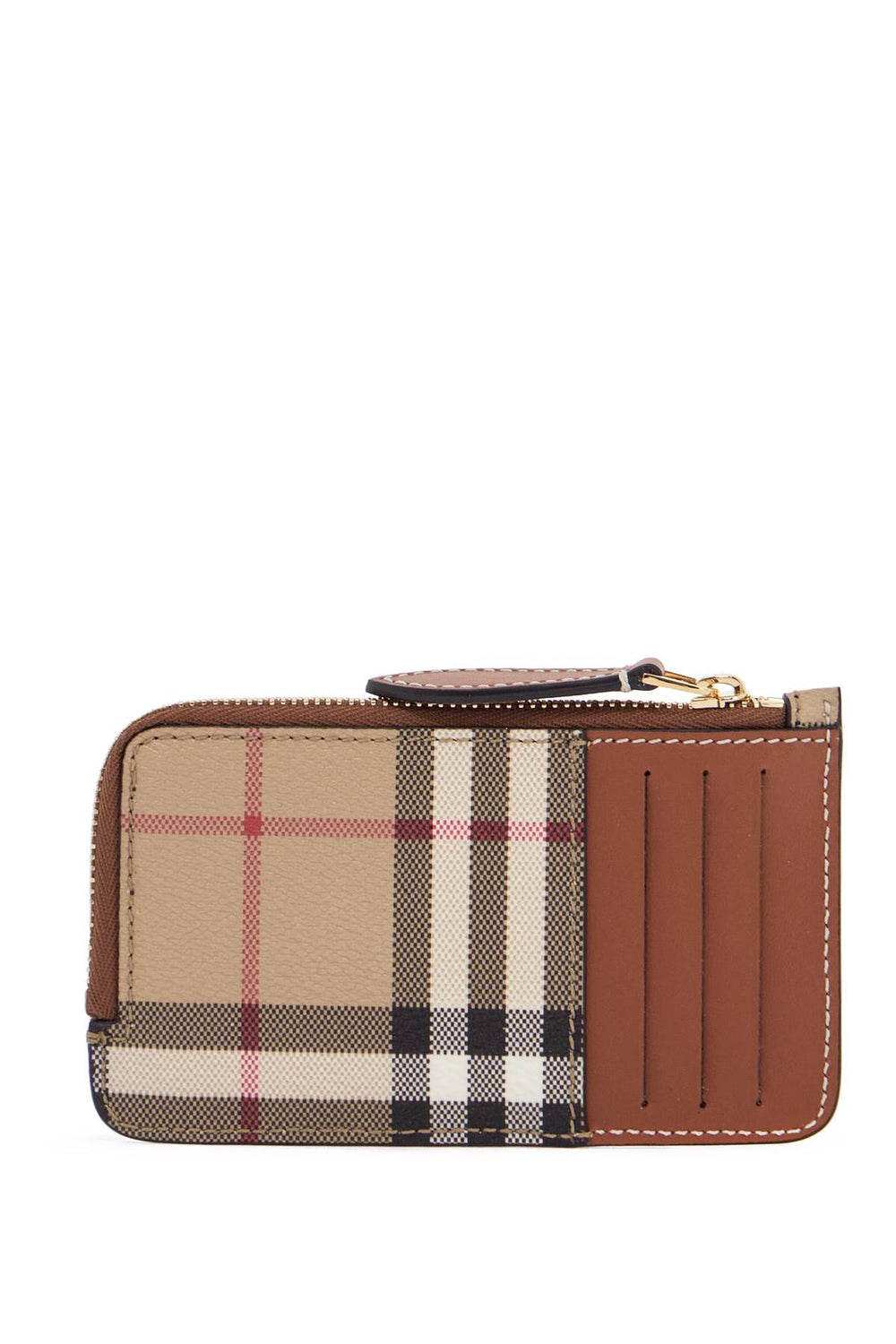 Burberry Beige Leather Wallet With Check Pattern And Zip Closure