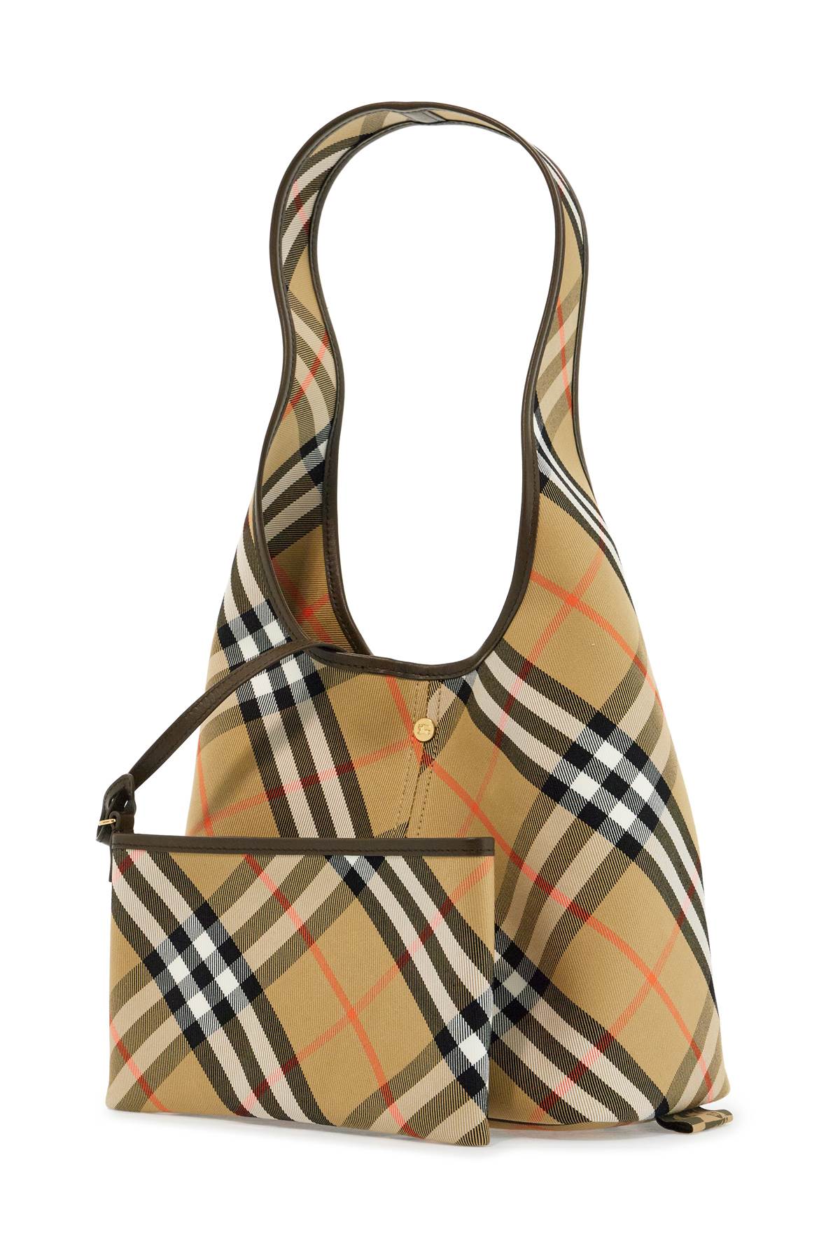 Burberry Large Check Shoulder Bag In Beige Cotton