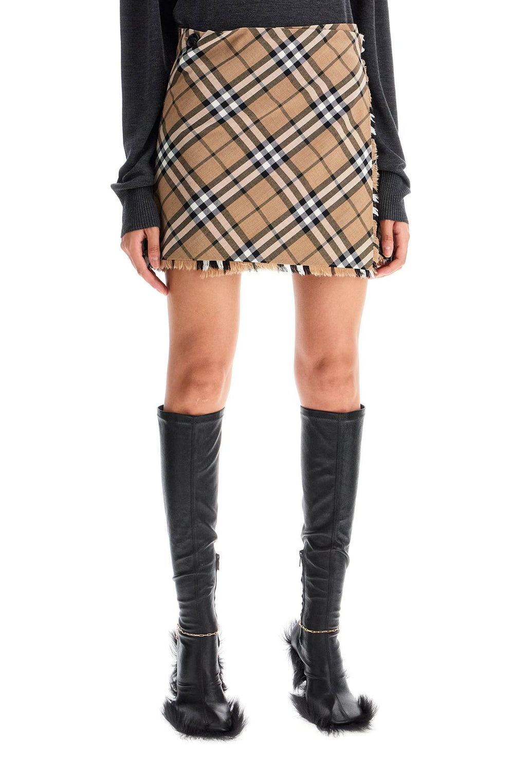 Burberry Check Wool Blend Skirt