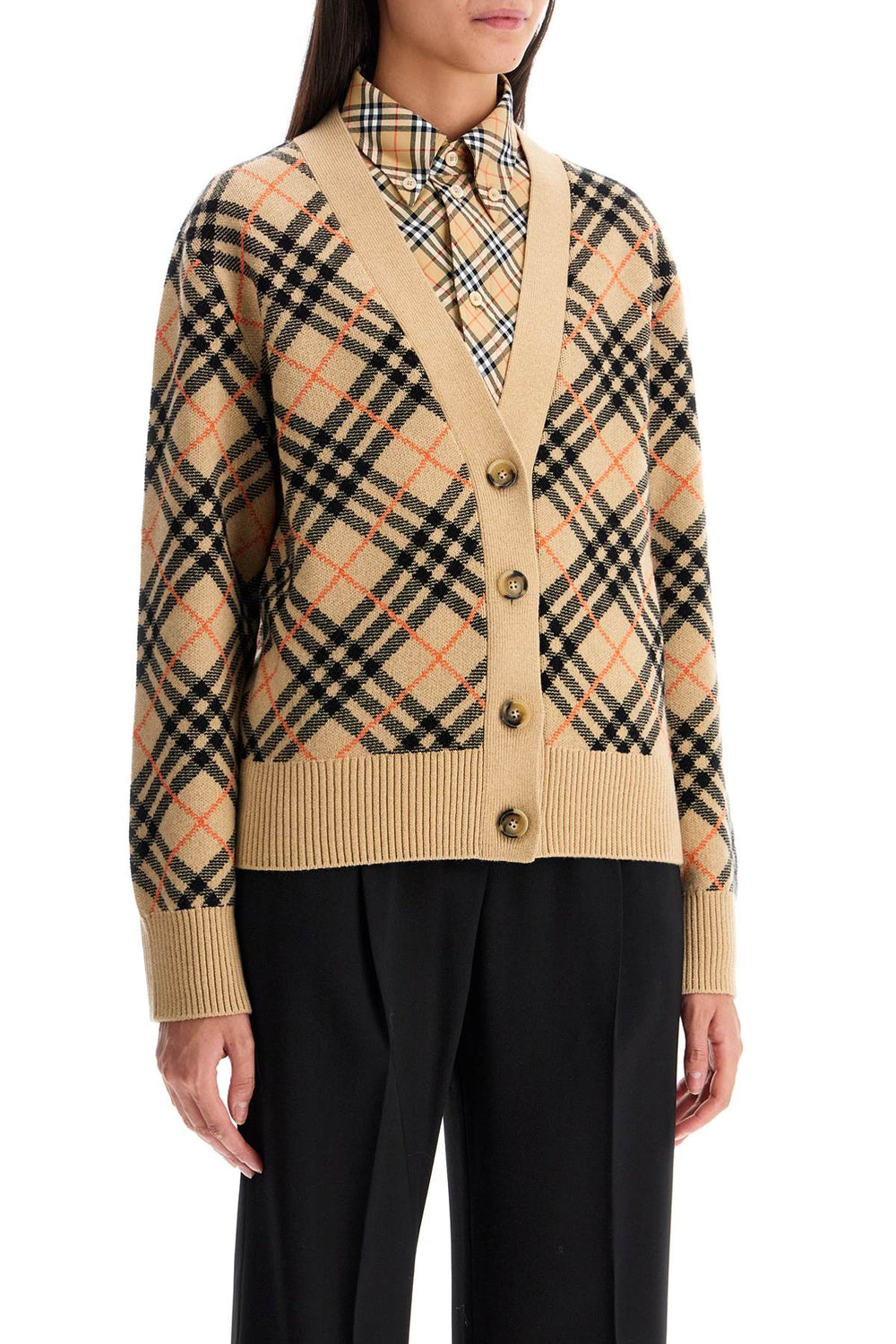 Burberry Check Cashmere Boxy Cardigan