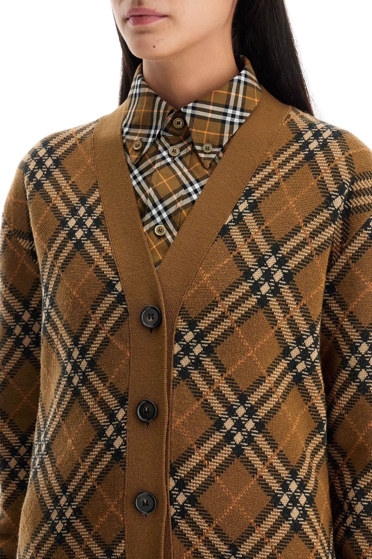 Burberry Check Wool Blend Cardigan