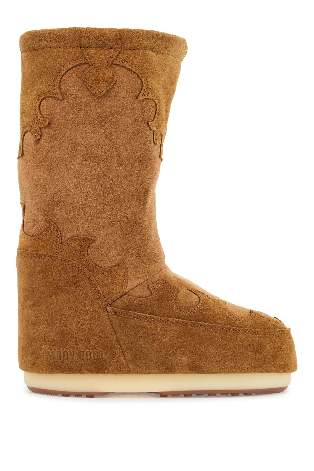 Moon Boot High Suede Boots In Cognac With Embroidery