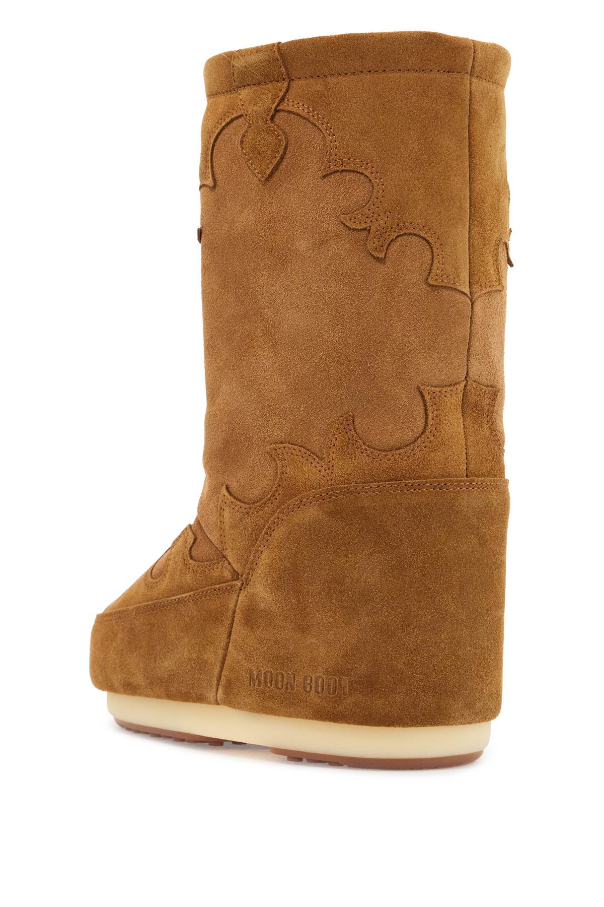 Moon Boot High Suede Boots In Cognac With Embroidery