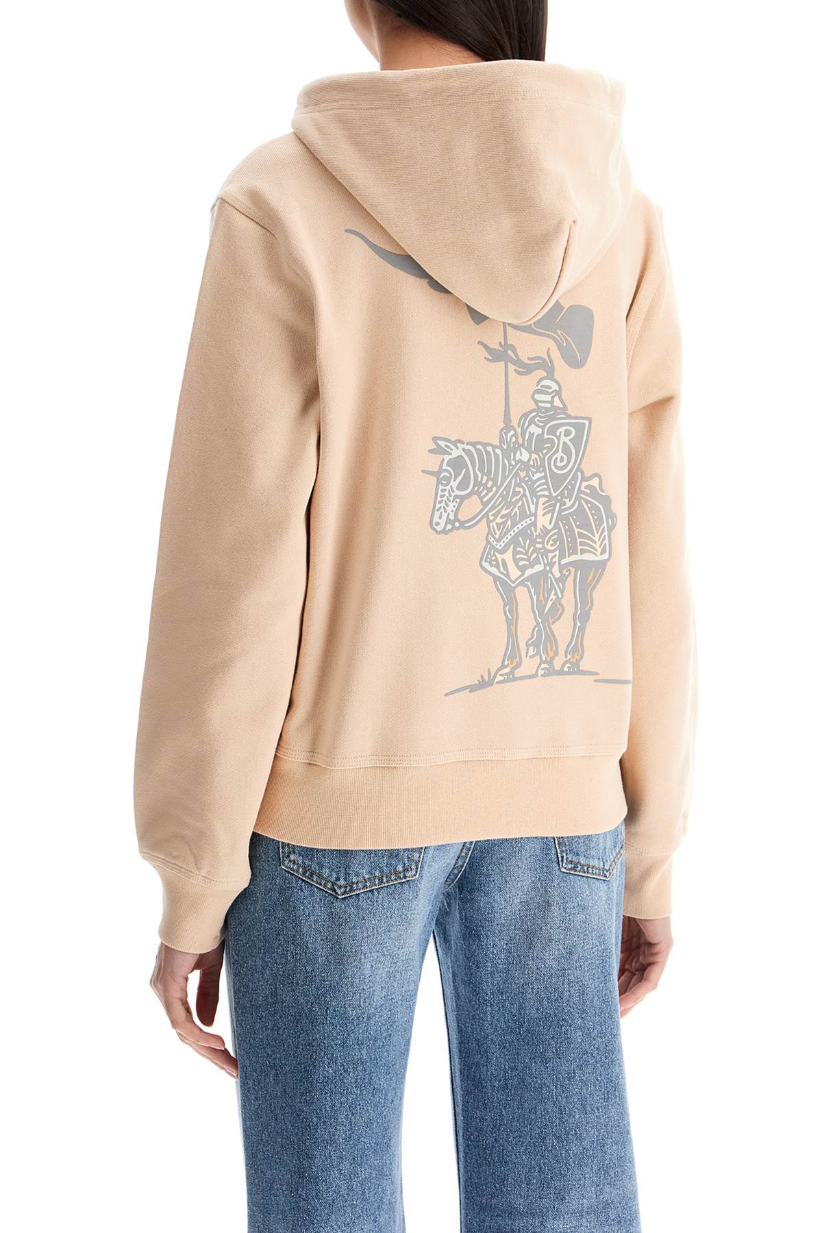 Burberry Beige Cotton Hoodie With Knight Illustration