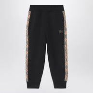 Burberry Kids' Black Jogging Trousers With Check Motif Detail