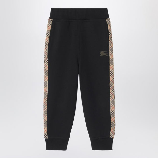Burberry Kids' Black Jogging Trousers With Check Motif Detail