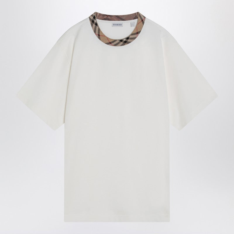 Burberry White Cotton T-shirt With Check Finishes
