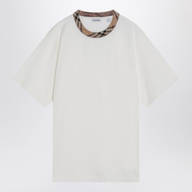 Burberry White Cotton T-shirt With Check Finishes