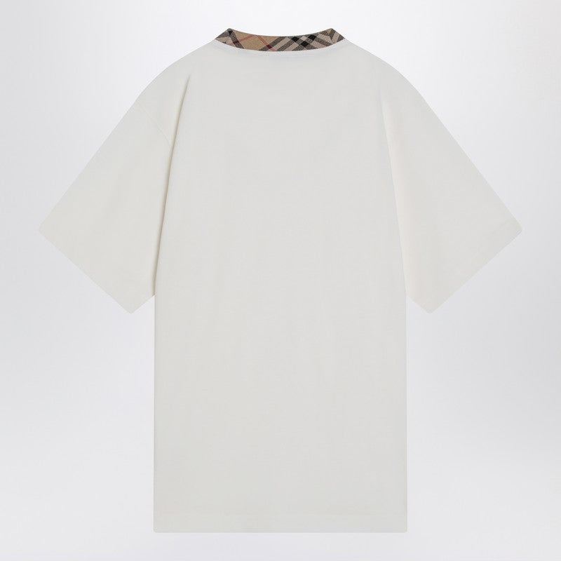 Burberry White Cotton T-shirt With Check Finishes