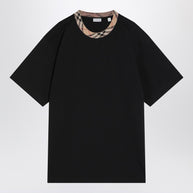 Burberry Black Cotton T-shirt With Check Finishes